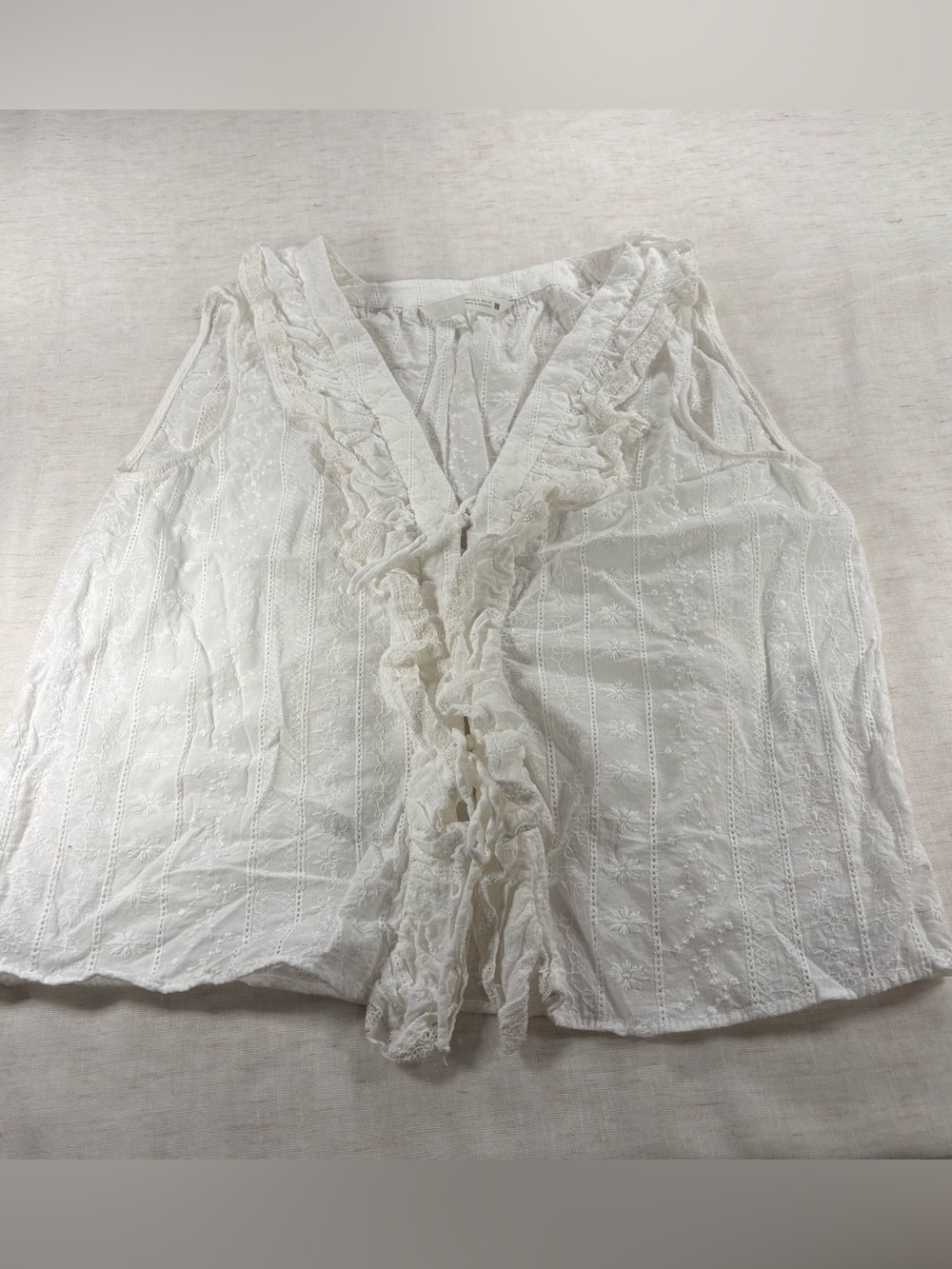 Zara White Eyelet Embroidered Tie Front Sleeveless Top